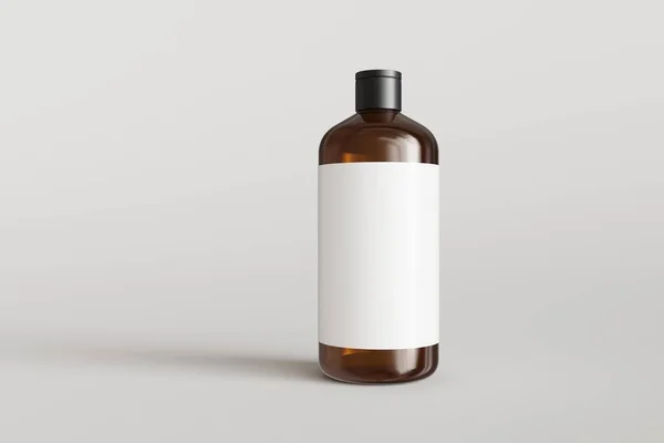 Brun Plast Hampoo Flaska Med Etikett Grå Bakgrund Framsida Render — Stockfoto