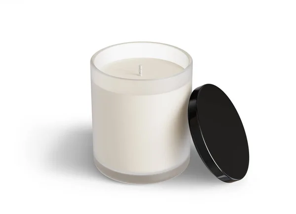 Minimalist Candle Mockup Frosted Glass Candle Jar Glossy Black Lid — Stock Photo, Image