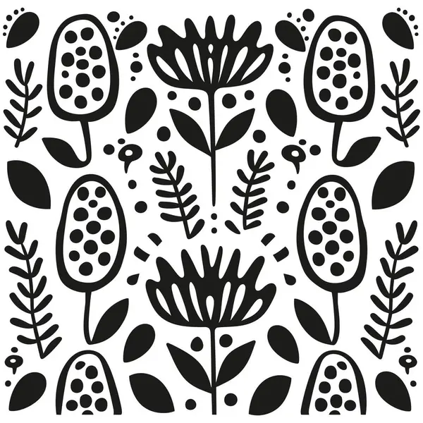 Fekete Fehér Illusztráció Virágok Növények Minimalista Stílusú Virágok Egyszerű Tavaszi — Stock Vector