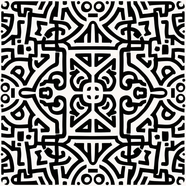 格子图案一种单色的几何图案 其特点是在白色的纺织品背景上有矩形 圆形和平行的线条 形成对称的视觉上引人注目的艺术作品 — 图库矢量图片#