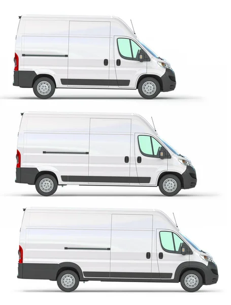 Vans Entrega Tamanho Comprimento Diferentes Isolados Branco Ilustração — Fotografia de Stock