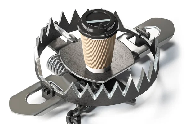 コーヒーペーパーカップとトラップします コーヒーとコーヒー中毒と依存の概念 3Dイラスト — ストック写真