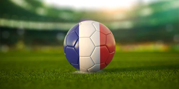 Voetbal Met Vlag Van Frankrijk Het Gebied Van Voetbalstadion Ruimte — Stockfoto