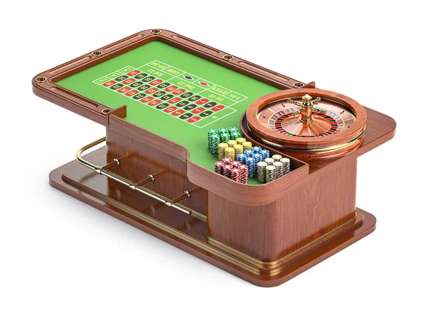 Table Roulette Casino Avec Des Jetons Isolés Sur Blanc Illustration — Photo