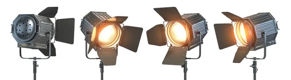 Sada Osvětlených Reflektorů Izolovaných Bílém Osvětlovacím Zařízení Ilustrace — Stock fotografie