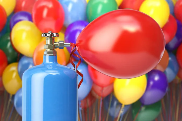 Δεξαμενή Ηλίου Συμπιεσμένο Ήλιο Που Φουσκώνει Χρωματιστά Μπαλόνια Για Γιορτή — Φωτογραφία Αρχείου
