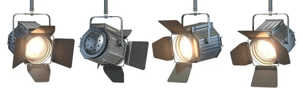 白の照明ステージ機器に隔離された照明スポットライトのセット 3Dイラスト — ストック写真