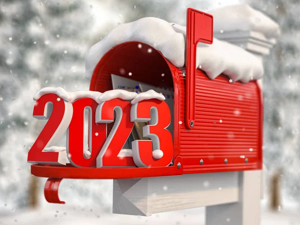 Happy New 2023 Year Mailbox Letters Number 2023 Illustration — Stock Photo, Image
