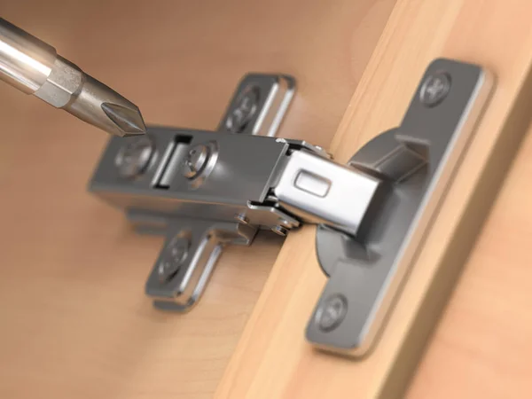 Cabinet Swing Door Hinge Furniture Screwdriver Repair Fittings Hardware Wardrobe — Stock Photo, Image