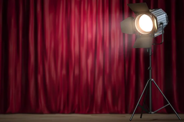Stage Studio Spotlight Red Curtain Background Lighting Equipment Studio Photography — Stock Photo, Image