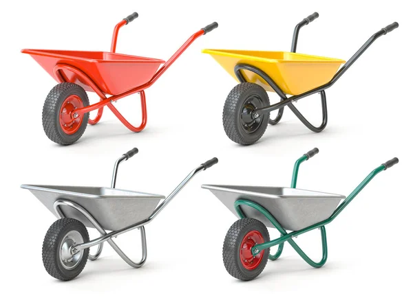 Set Wheelbarrow Different Colors Isolated White Illustration — Stock Photo, Image