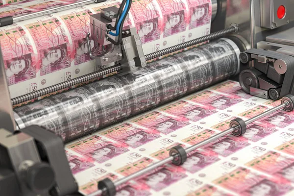 Printing Money United Kingdom Pound Bills Print Machine Typography Finance — Foto de Stock