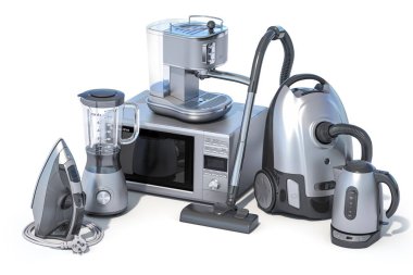 Home appliance.  Set of household kitchen technics isolated on white bcakground. 3d illustration