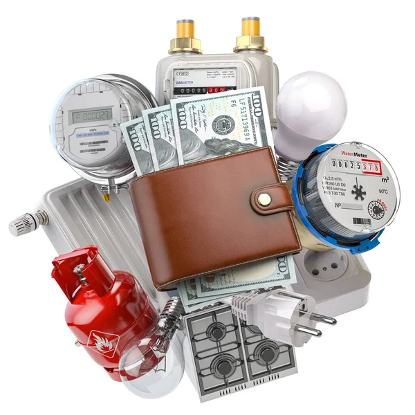 Utility Costs Concept Wallet Dollar Home Appliances Consume Energy Illustration — Foto de Stock