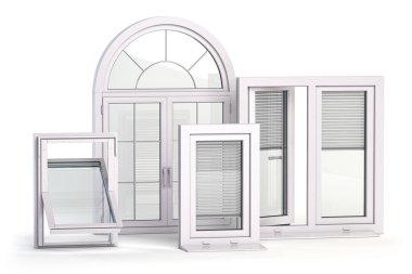 Windows of different types isolated on white. 3d illustration