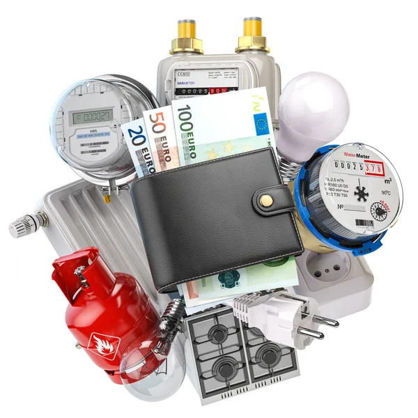 Concepto Costos Utilidad Billetera Con Euro Electrodomésticos Que Consumen Energía — Foto de Stock