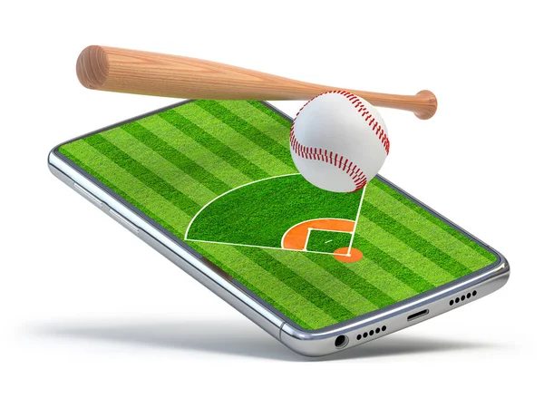 Бейсбольный Смартфон Онлайн Видео Игры Приложение Мобильный Телефон Бейсбольным Полем — стоковое фото
