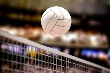 Voleybol sahasında voleybol ve net. 3d illüstrasyon