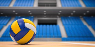 Voleybol sahasında voleybol ve net. 3d illüstrasyon