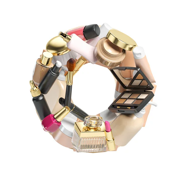 Nummer Noll Alfabetet Från Kosmetika Make Och Skönhetsprodukter Isolerade Vitt — Stockfoto