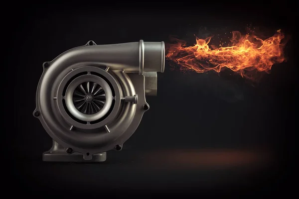火の炎でターボチャージャー 3Dイラスト — ストック写真