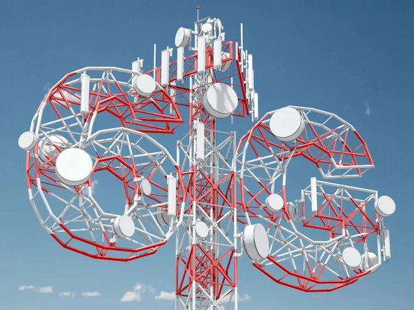 6G通信塔 6G蜂窝天线无线电发射机 3D说明 — 图库照片