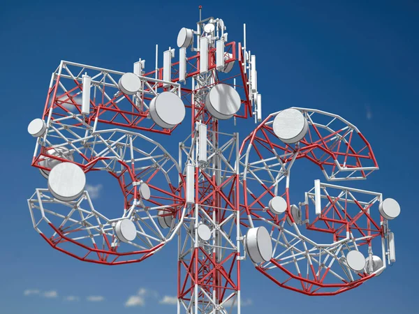 5G通信タワー セルラー5Gのアンテナ無線送信機 3Dイラスト — ストック写真
