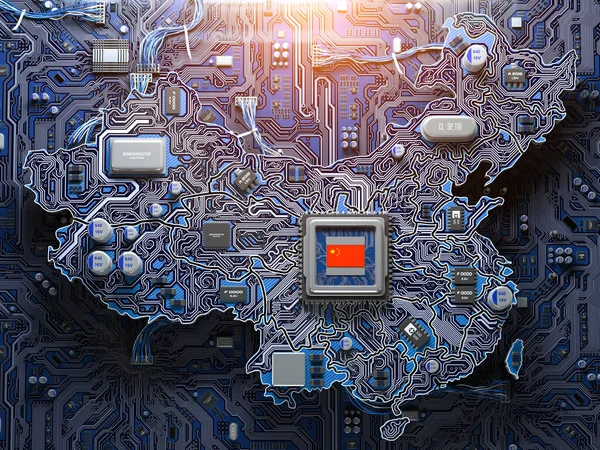 China Halfgeleider Industrie Computer Chips Productie Kunstmatige Intelligentie Concept Moederbord — Stockfoto