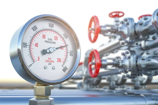 Gáznyomásmérők Gázvezetéken Gázkitermelés Termelés Szállítás Ellátás Koncepciója Illusztráció — Stock Fotó