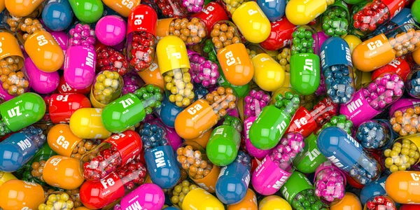 Mucchio Varie Capsule Vitaminiche Supplementi Dietetici Nutrizionali Alimentazione Sana Illustrazione — Foto Stock