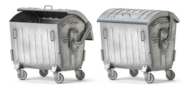 金属ゴミ容器または白に隔離されたゴミ箱を拒否します 3Dイラスト — ストック写真