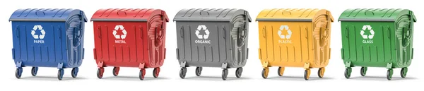 Odpadkové Kontejnery Odděleným Odpadem Popelnice Plast Sklo Papír Organické Látky — Stock fotografie