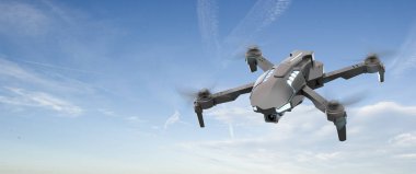 Gökyüzünde izole edilmiş kuadkopter hava aracı 3D illüstrasyon