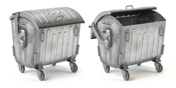Kovový Kontejner Odpadky Nebo Odpadkový Koš Izolovaný Bílém Ilustrace — Stock fotografie