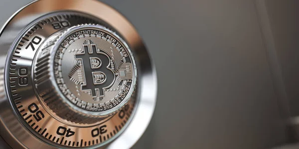 Bitcoin Cryptogeld Beveiliging Bescherming Van Anonimiteit Concept Veilig Slot Met — Stockfoto