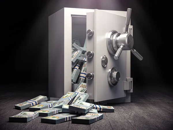 Låst Stålkassaskåp Med Dollarsedelpaket Inuti Illustration — Stockfoto