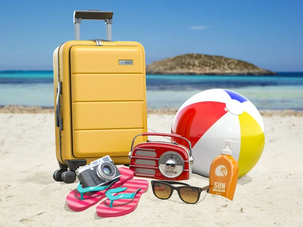 Sommerreisen Und Strandurlaub Accessoires Reise Und Tourismuskonzept Illustration — Stockfoto