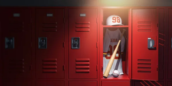 Soyunma Odasında Beyzbol Topu Sopa Dramatik Bir Işıkla Veda Maçı — Stok fotoğraf