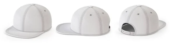 白いスナップバックモックアップ 白い背景に隔離された空白の帽子のテンプレート 3Dイラスト — ストック写真