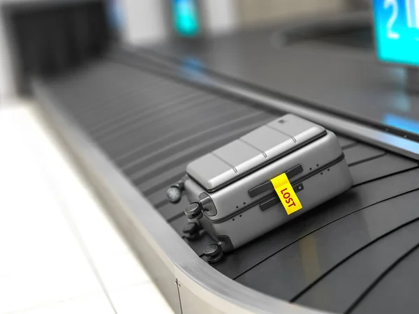 Koffer Met Verloren Sticker Een Luchthaven Bagage Transporteur Bagage Vervoerder — Stockfoto