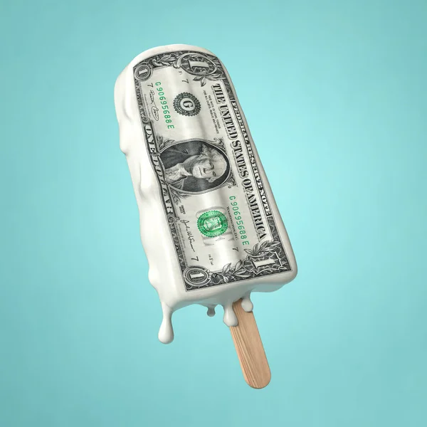 Dollar Inflatie Depreciatie Concept Ijs Smelten Met Een Dollarbiljet Illustratie — Stockfoto