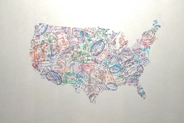 Peta Amerika Serikat Dari Cap Visa Perjalanan Paspor Usa Perjalanan Stok Gambar