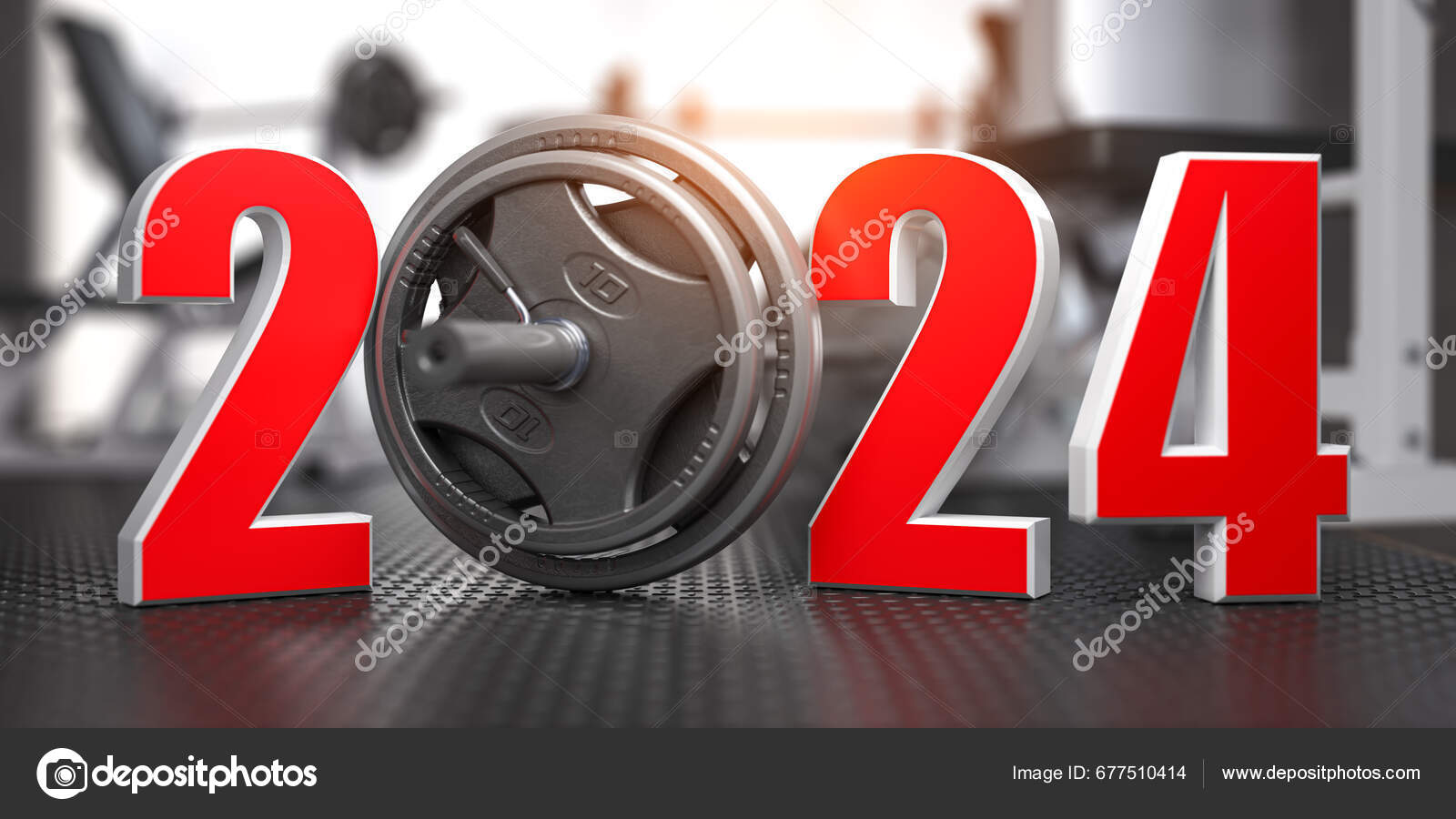 2024 Happy New Year Fitness Bodybuilding Workout Gym Number 2024 Stock