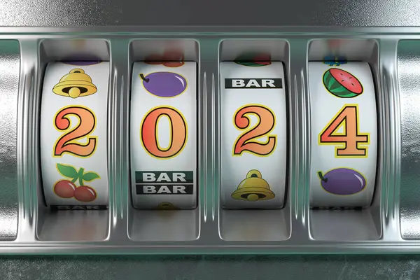 2024 Happy New Year Casino Slot Machine Jackpot Number 2024 — Stock Photo, Image