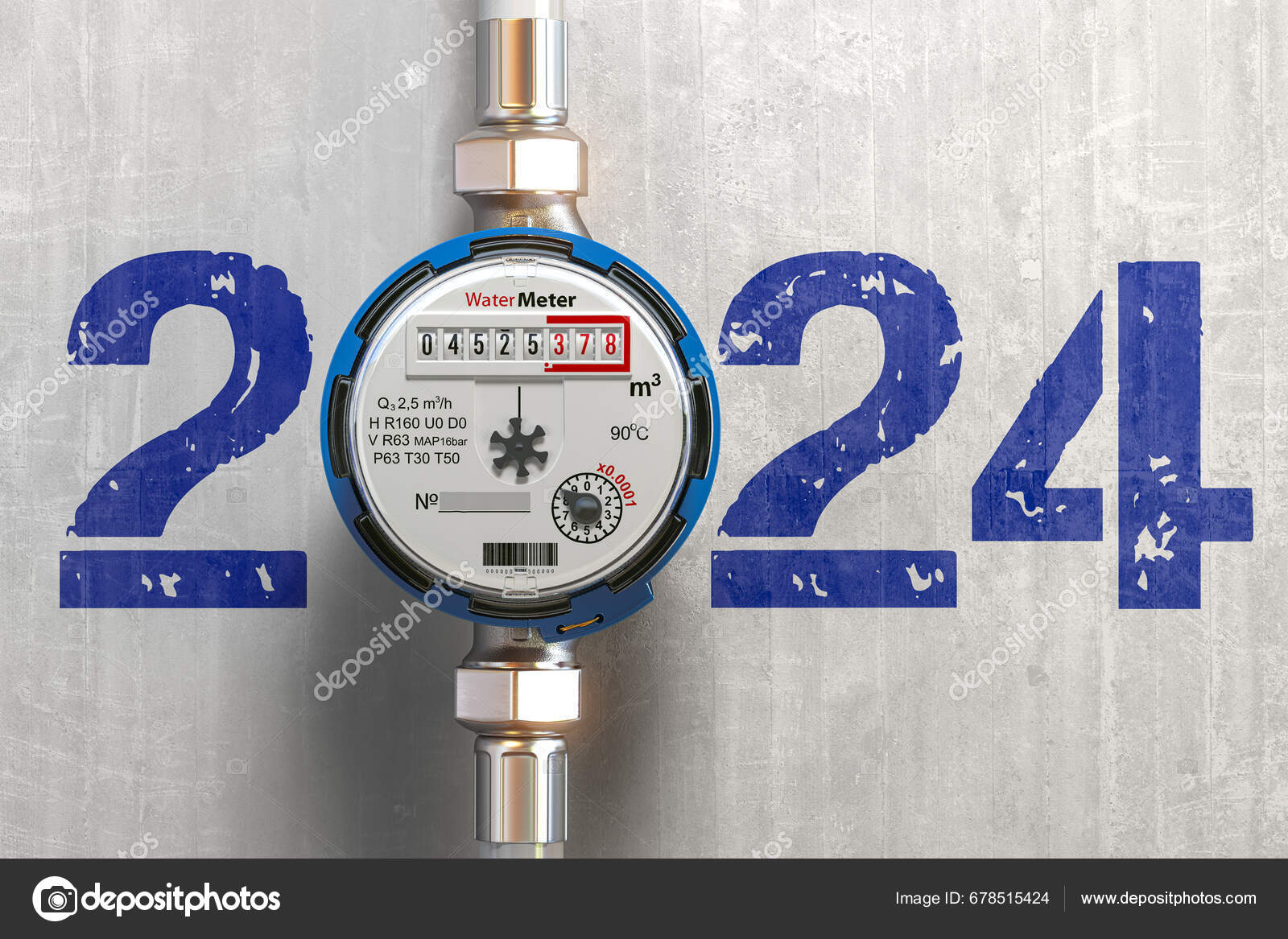Water Meter 2024 Wall Pricing Utilities New Year 2024 Concept Stock