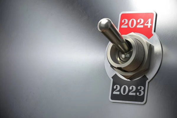 2024 Αλλαγή Νέου Έτους Vintage Διακόπτη Εναλλαγή Αριθμούς 2023 Και Εικόνα Αρχείου
