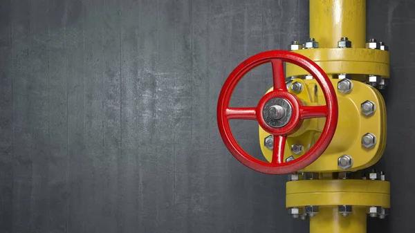 Нефтегазовый Желтый Трубопроводный Клапан Фоне Серой Стены Открытие Закрытие Месторождений Стоковое Фото