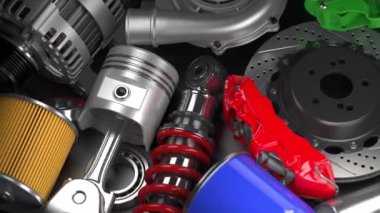 Araba parçaları veya araba yedek parça bakım için. Araba ayarlama, servis konsepti. 3d video canlandırması