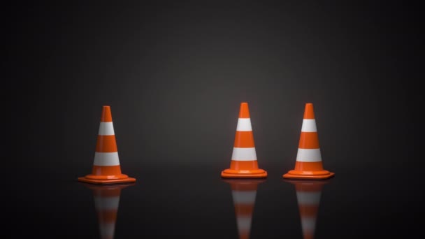 正在建设网站设计中 有交通圆锥的路障上的路标指示了重建或重建过程 3D视频动画 — 图库视频影像
