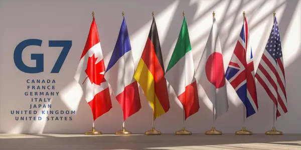 Csúcstalálkozó Vagy Találkozó Koncepció Sorakozó Csoport Tagjainak Zászlóiból Országok Listájáról Jogdíjmentes Stock Képek
